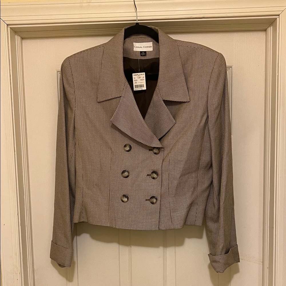 Casual Corner Blazer Jacket 12 Tan Brown Double Breasted Cropped